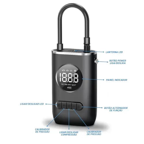 Compressor de Ar Portátil Elétrico Digital Calibrador JetPro™ + Bicos Grátis