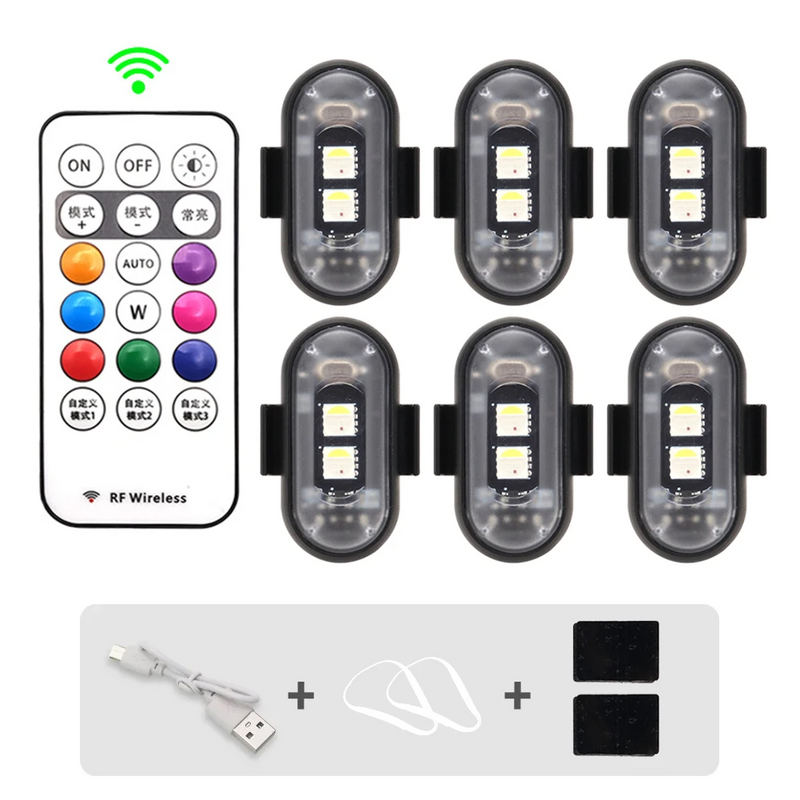 Kit de Luzes LED RGB Interior do Carro Recarregável + Controle Remoto