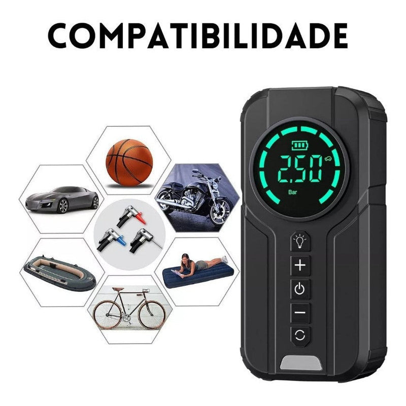 Calibrador Compressor Pneu Bomba De Ar Inteligente + Auxiliar De Partida
